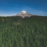 Mt.Hood Area Real Estate. Mt.Hood seen from drone in the summer